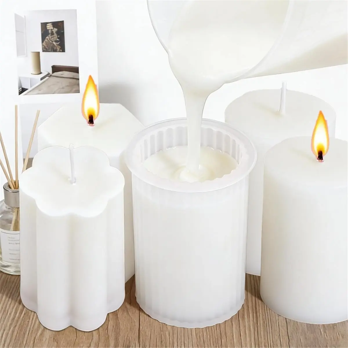 8PCS Reusable Silicone Candle Molds Set - for DIY Candle Making, Soap, Resin Crafts, Easy Release Candle Making Kit