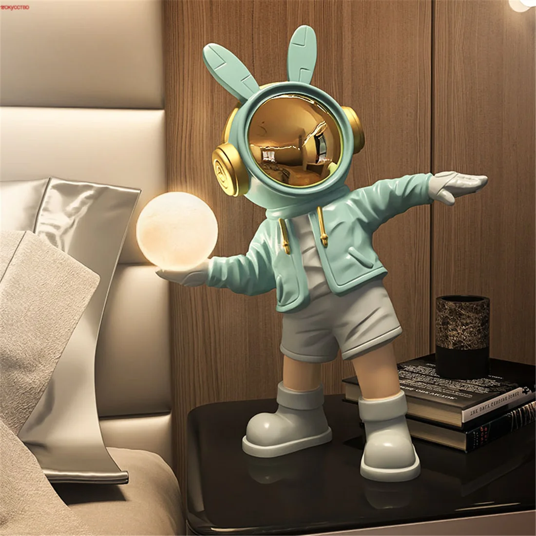 

Children Fashion Resin Robot Moon Led Table Lamp Rechargeable For Boys Bedroom Bedside Sleeping Night Lights Desktop Decoration