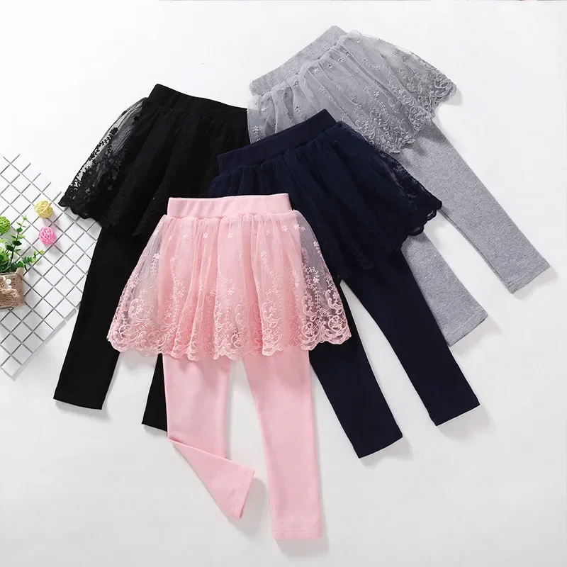 Kids Leggings for Girls Lace Princess Skirt-pants Summer Autumn Clothing Baby Slim Puffy Skirt Pant Trousers 2-6 Years Clothes