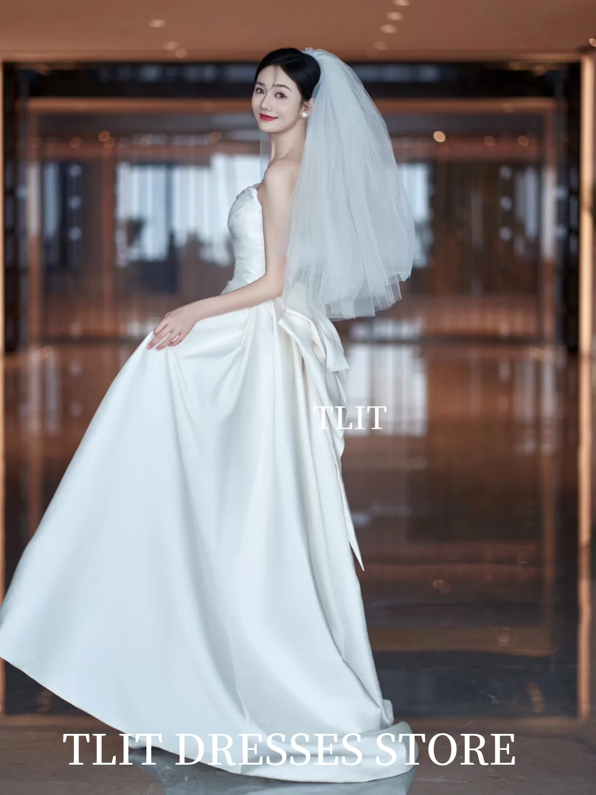 TLIT Elegante Witte A-lijn Trouwjurk Strapless Galajurken Korea Bruidsjurk Foto's Schieten Aangepaste Vloerlengte Jurken
