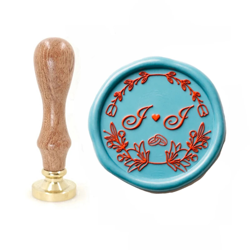 Romantic Initials Wax Seal Stamp with Heart Floral Wreath for Wedding Invitations Bridal Shower Gift Wrapping Customize wax seal
