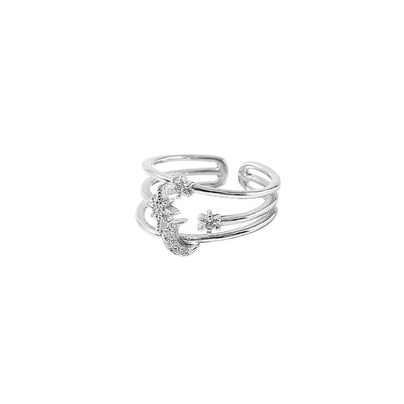 Women's 925 Sterling Silver Star Crystal Adjustable Ring