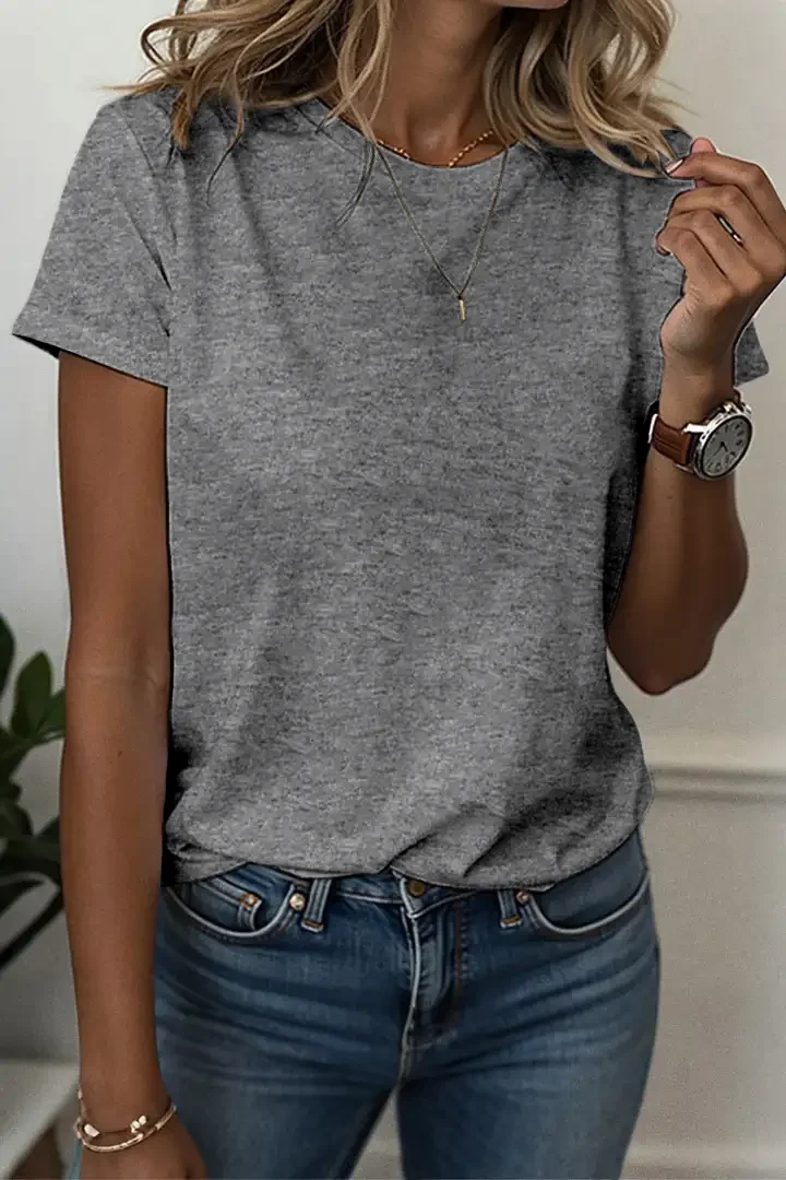 Modisches Damen-T-Shirt-Set in Unifarben mit Kurzen Ärmeln, 3-teilig – Detail 9