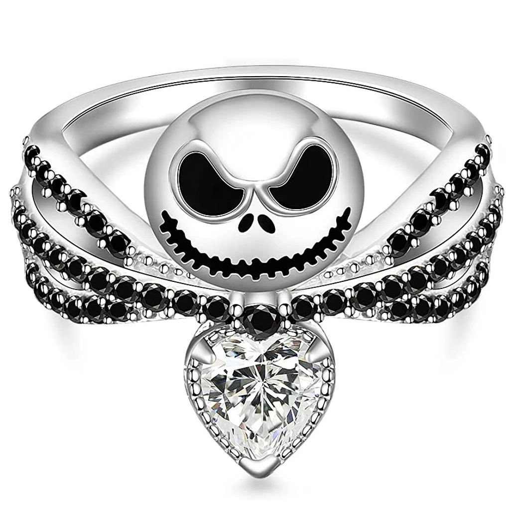 2025 Movie The Nightmare Before Christmas Jack Skull Ring Black Enamel Crystal Charm Rings Halloween Jewelry Gifts for Women