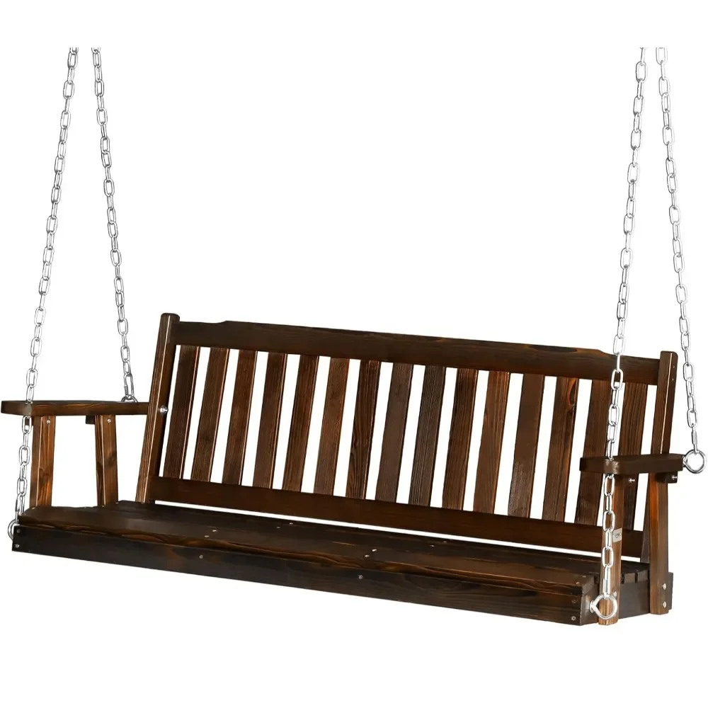 Heavy Duty 880 lb 5 ft Wooden Porch Swing Outdoor, 3 People Capacity, Outdoor Hanging Swing Bench, 17.1D x60W x17.8H (5 ft)