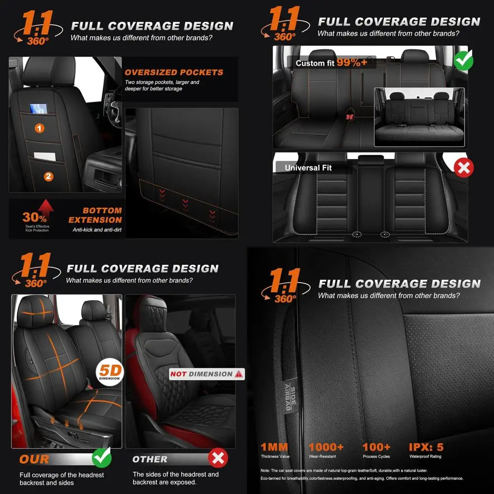 

Seat Covers for Chevy Silverado GMC Sierra 1500 2007-2013 Crew Cab 2500HD 3500HD 2007-2014, Full Set Coverage for Chevrolet Faux