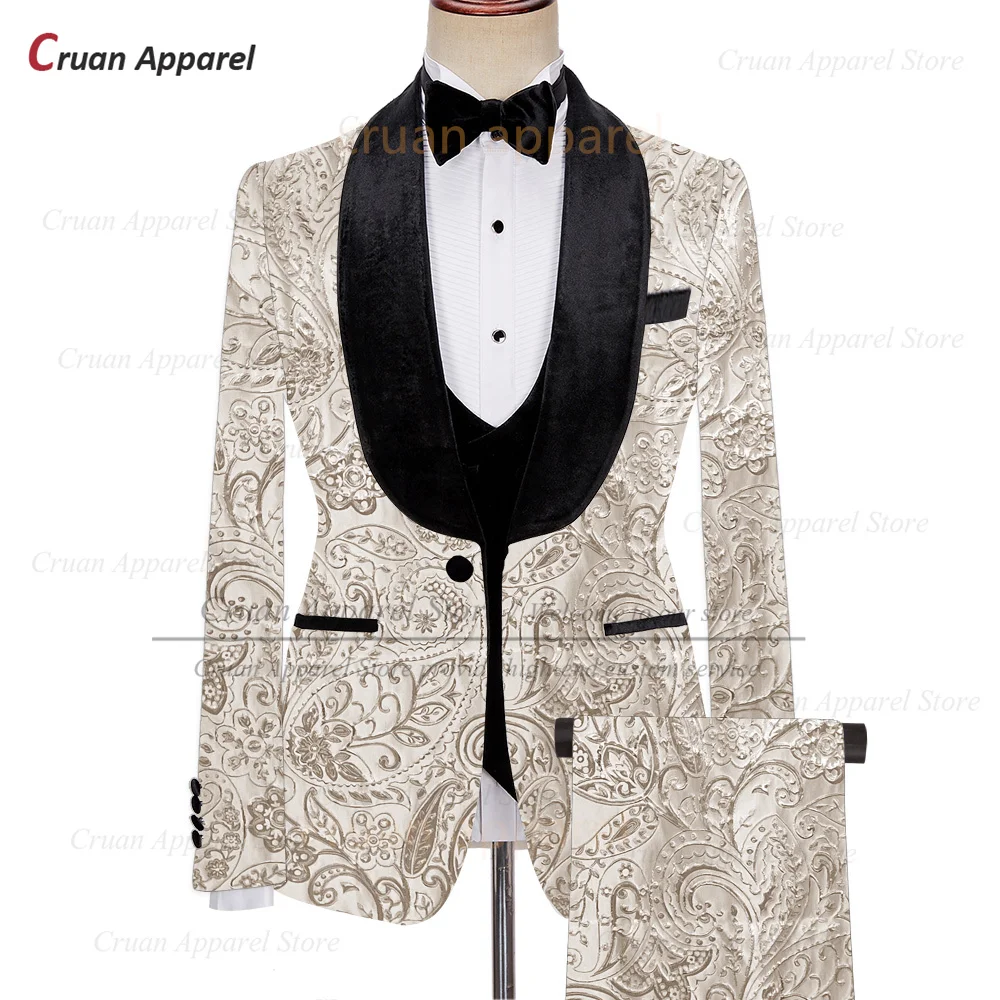 Luxury Men Suit Sets Evening Banquet Tailor-made Fashion Blazer Vest Pants 3 Pieces Wedding Party Groomsman Slim Fit Outfits