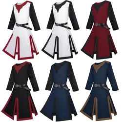 Mens Medieval Cosplay Costume Renaissance Knight Tunic Male Warrior Surcoat Vintage Viking Pirates Shirts Halloween Party