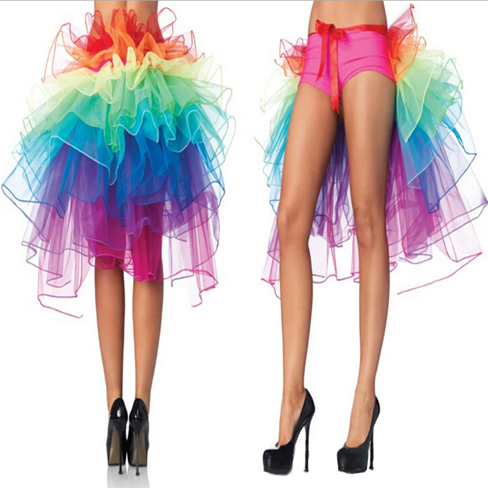 

Rainbow Neon Tutu Skirt Rave Party Dance Half Bustle Burlesque Sexy Clubwear