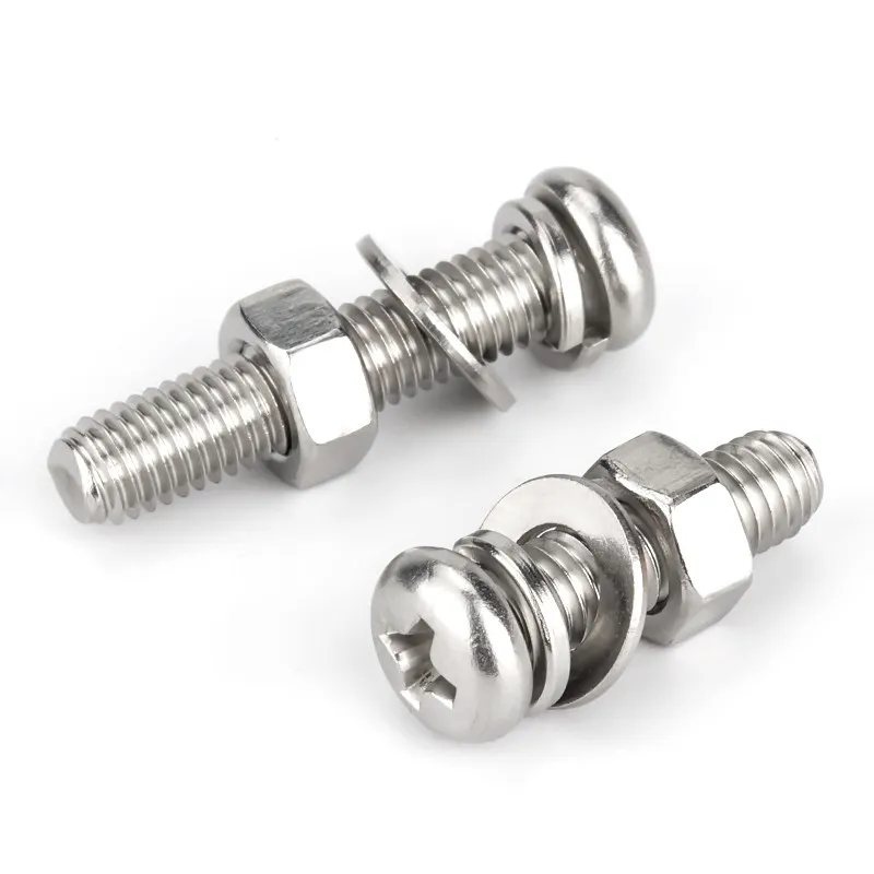 5/10/20/30/40/50pcs Set 304 Stainless Steel Round Phillips Pan Head Screw Spring Pad Gasket Combination M3x4-M3x120