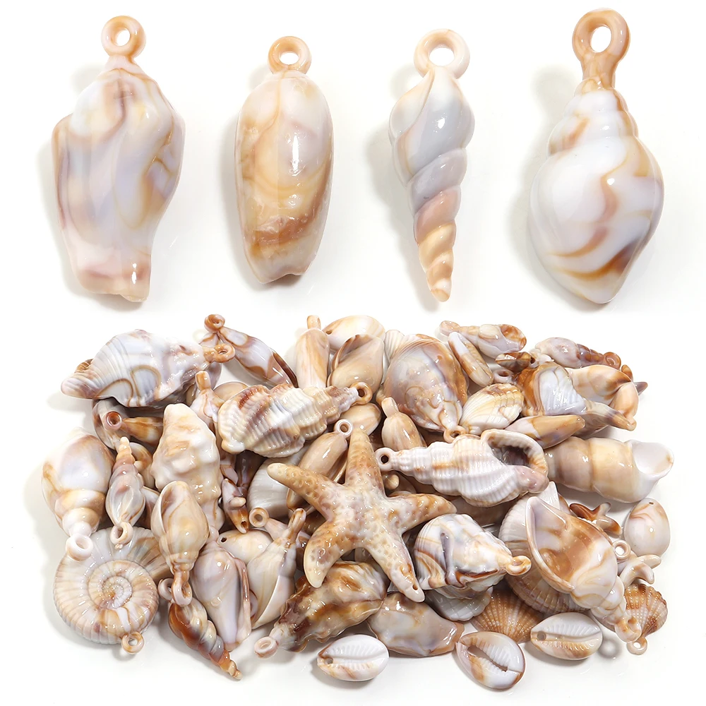 10-100Pcs Acrylic Beads Ocean Shell Conch Charms Beads for DIY Craft Earrings Necklace Keychain Charm Making  Accessories