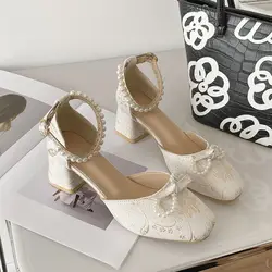 2023 Summer Gentle Style Paired with cheongsam Thick Heels High Heels Mary Jane Sandals for Women