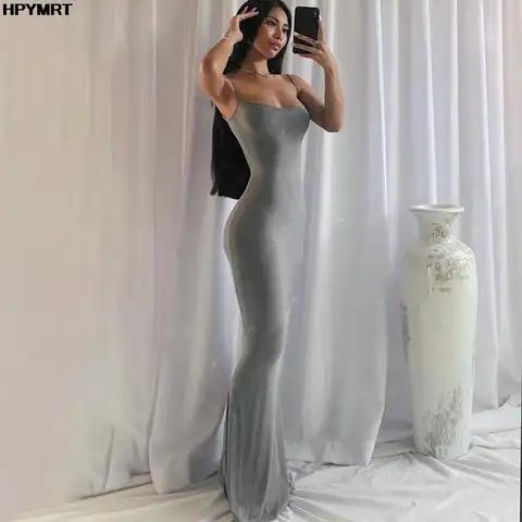 Maxi abito Sexy Slim senza maniche senza schienale in raso 2022 primavera donna Party Y2K conciso aderente abiti eleganti abbigliamento femminile