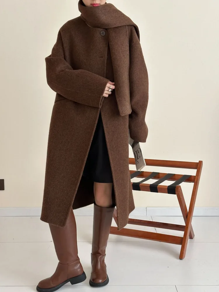 ZMEENNA Damen-Mantel, elegant, elfenbeinweiß, Wollmischung, langer Mantel mit Schalkragen, warme Winter-Oberbekleidung, stilvoll, locker, lässig, ZM3484