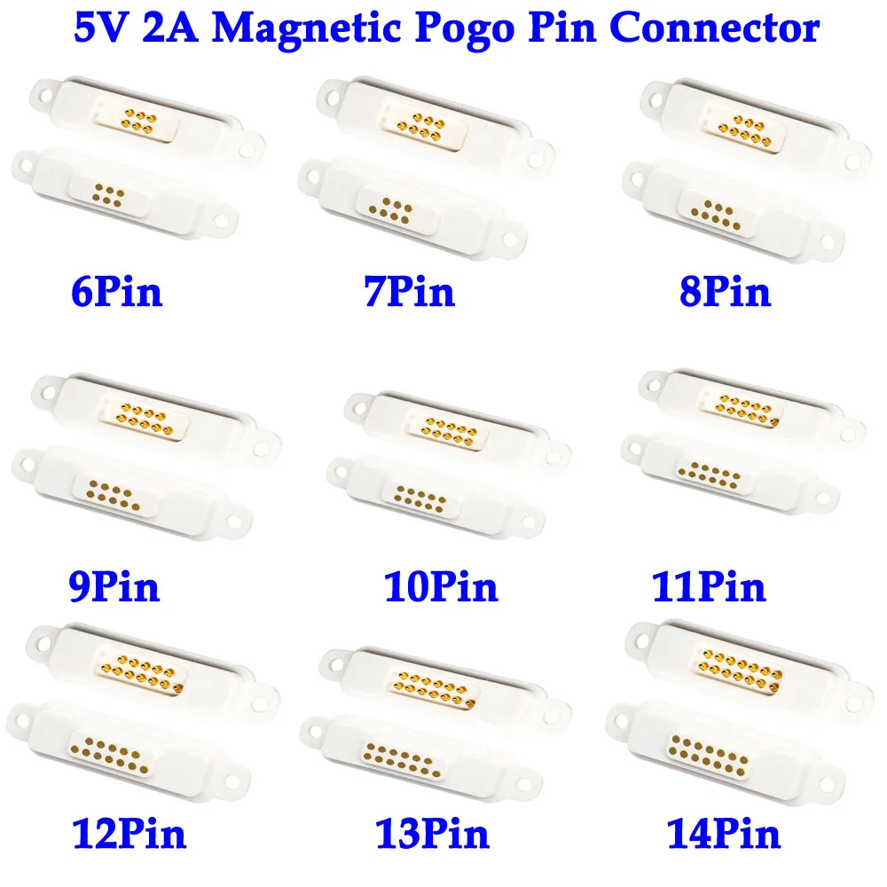 5V 2A  Dual Row High Current Magnetic Pogo Pin Connector 6 7 8 9 10 11 12 13Pole Male Female Pitch 2.54 MM DC Power Charging