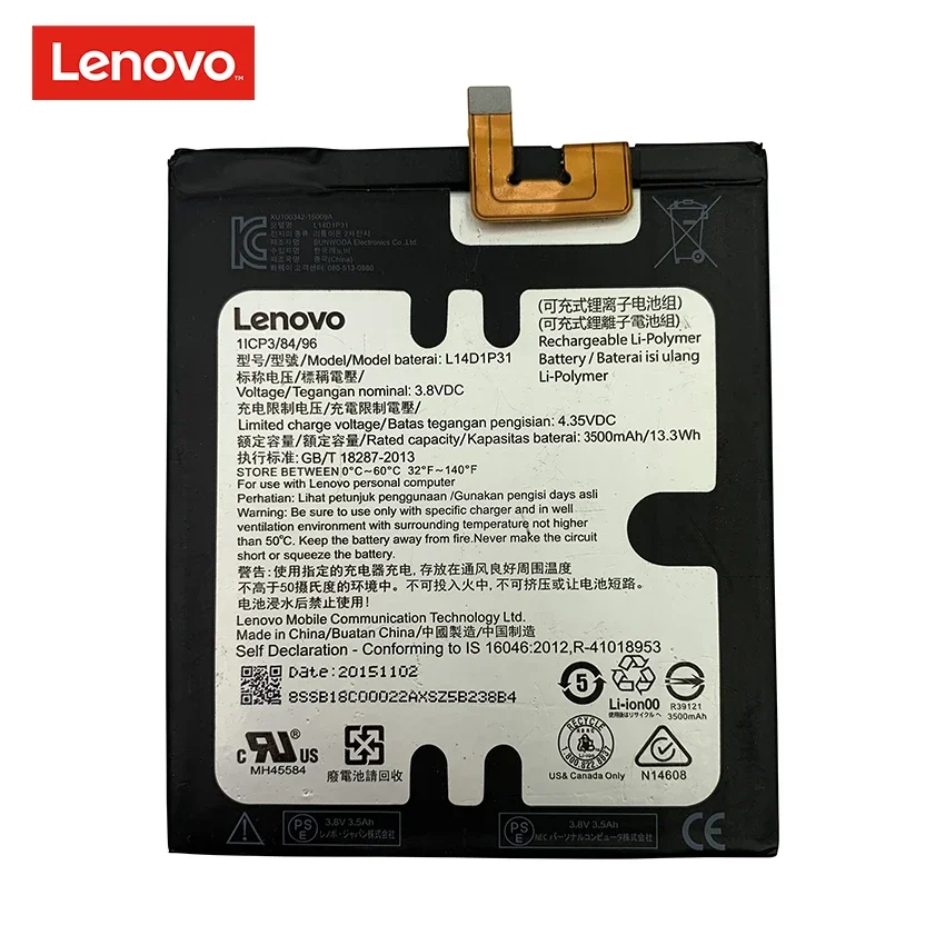 100% Original 3500mAh L14D1P31 Battery For Lenovo Tab3 Plus TB-7703F/N/X PHAB Plus PB1-770N/M Replacement Batteries Bateria