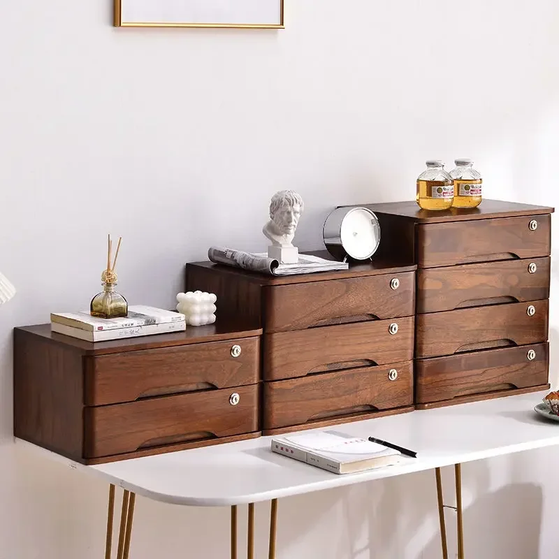 

Layers Full with Lock Drawer Solid Wood Desk Box Multi-Layer Miscellaneous Storage Cabinet Wood