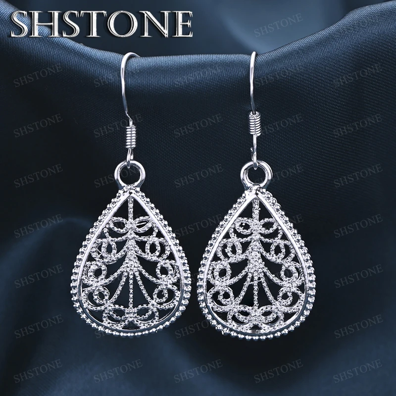 

Gorgeous 925 Sterling Silver Hollow Water Droplet Earrings For Women Exquisite Design Jewelry Anniversary Party Gift Accessories