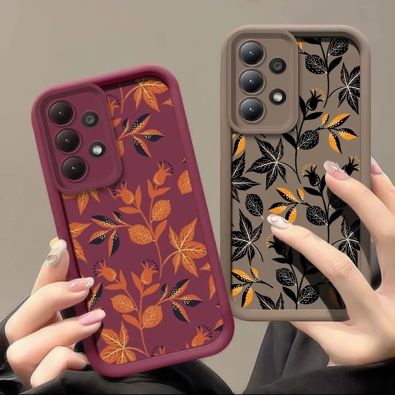 A07 リーフ柄スマホケース Samsung Galaxy A06 5G A05S A04E A04S A22 A12 A51 A71 A50 A30 A05用 耐衝撃 マット ソフトカバー