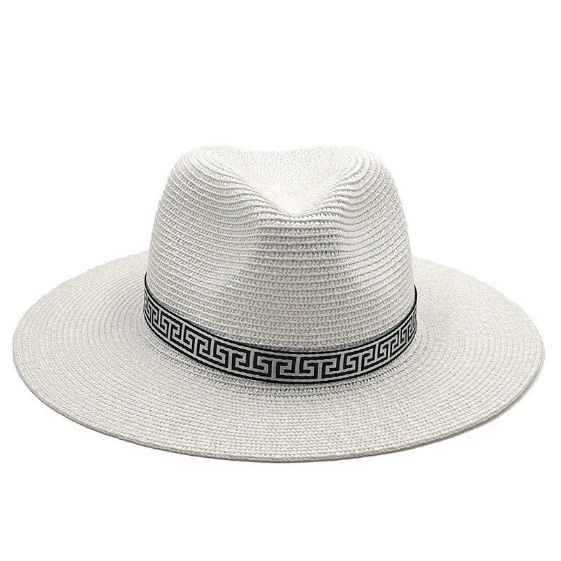 2022 New Panama Hard Top Shaped Straw Hat Summer Women/Men Wide Brim Beach Sun Cap UV Protection Fedora Hat Wedding Hat