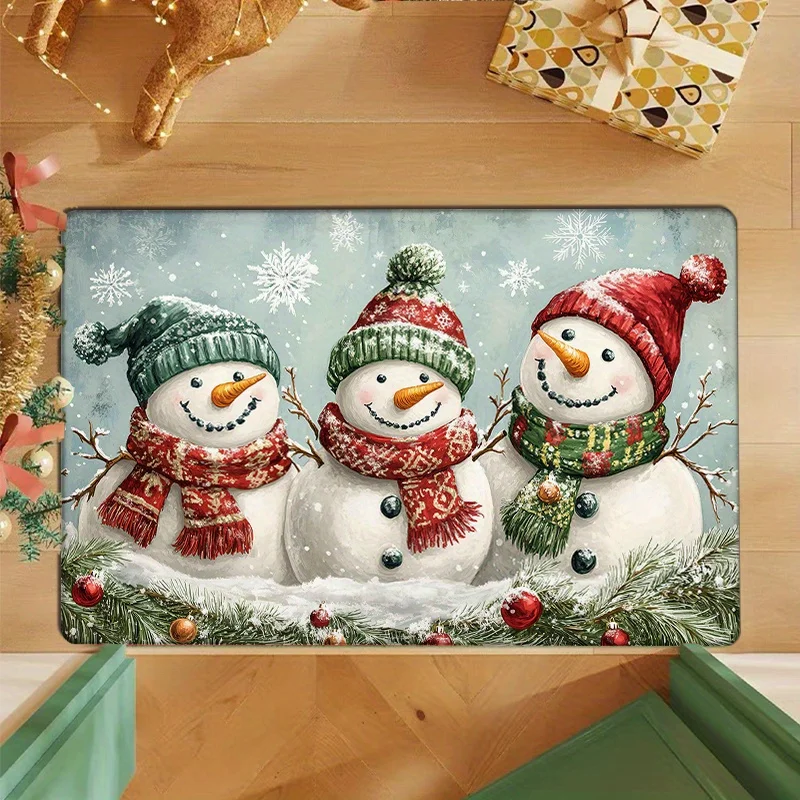 

Christmas Snowman Welcome Doormat, Machine Washable Polyester Non-Slip Rug for Multi-Room Holiday Decor