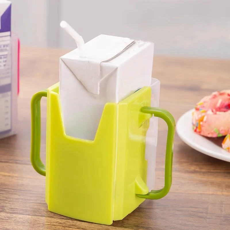 Function Adjustable Safe Toddle Practical Self-Helper Juice Milk Box Drinking Box Holder Cup For Baby Kids Handles Supply