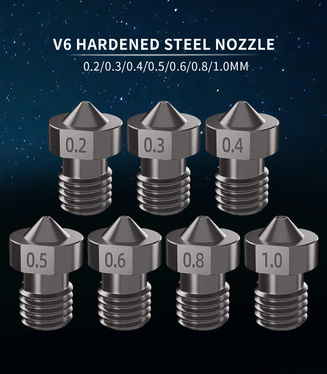 V6 Düse aus gehärtetem Stahl 0,2/0,4/0,6/0,8/1mm 1,75mm Filament M6 3D-Drucker-Düse für Ender 3 Hotend Titan Extruder Prusa I3 MK3 – Detail 2