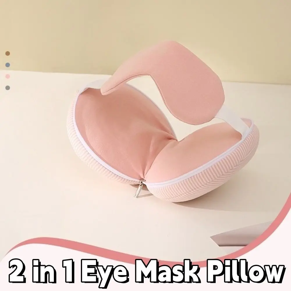 Moda raya 2 en 1 máscara de ojos almohada suave plegable cuello reposacabezas herramienta para dormir banda elástica viaje almohada plegable adultos