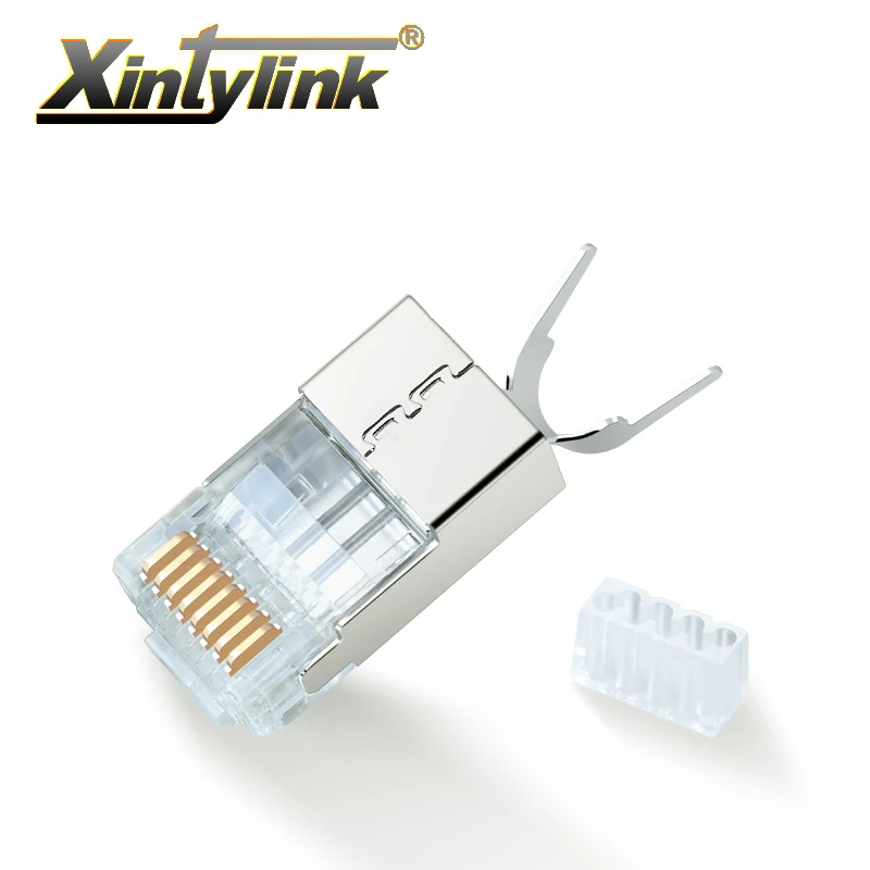xintylink cat7 cat8 rj45 connector 50u 1.5mm ethernet cable plug network gold plated SFTP 8P8C metal shielded stp jack cat8