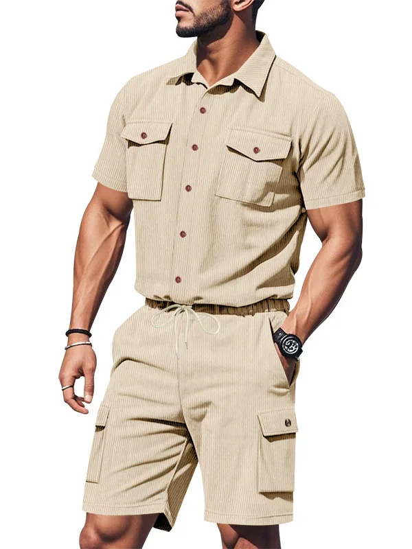 

Men's ort Sve irt orts Set Corduroy Workwear Casual Sport Suit Polyester Fiber Spring Summer Cotton 00% Big Size