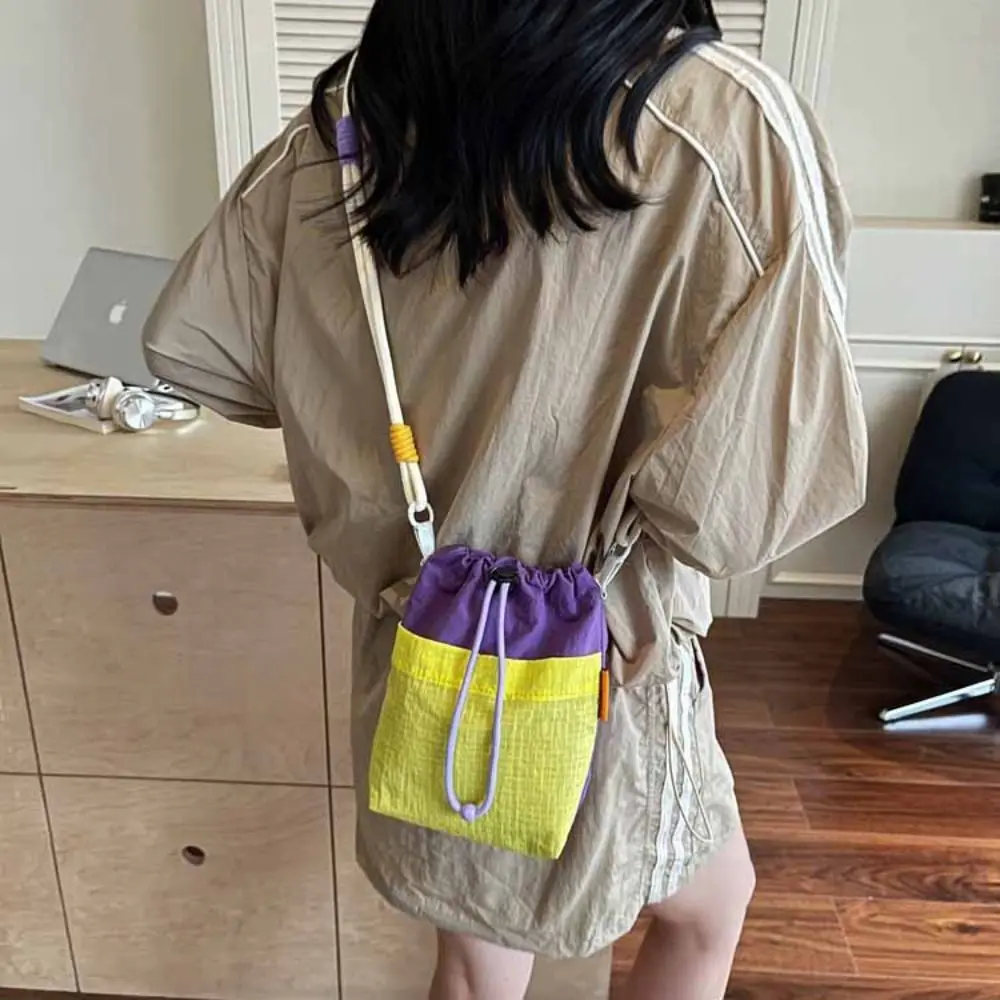 Shoulder Strap Small Drawstring Bucket Bag Nylon Quick Drying Water Bottle Holder Portable Drawstring Open To