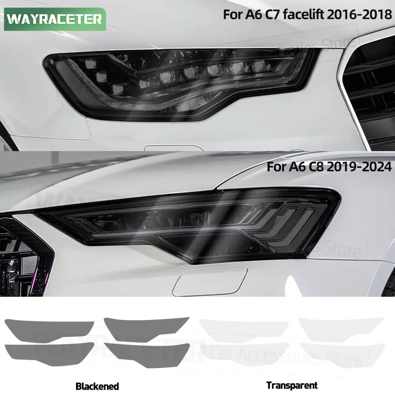 

2 шт. оттенок автомобильных фар, дымчатая черная защитная пленка, прозрачная наклейка из ТПУ для Audi A6 C7 Facelift 2016 + 2018 S6 C8 2024 2023