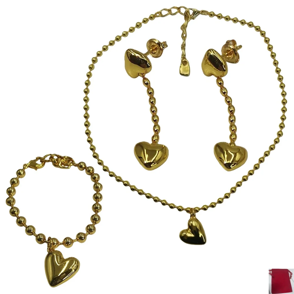 2026 Spain Sweet Hot Selling Gold and Silver Heart shaped Jewelry Three Piece Set Birthday Gift