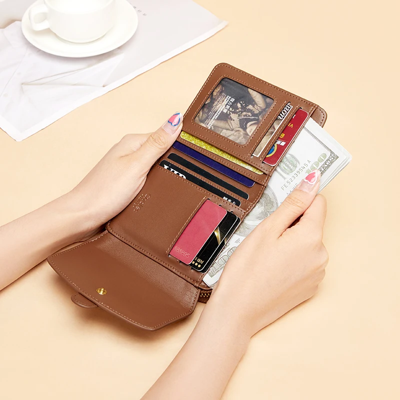 Cnoles Women Wallets Coin Purse Mini Card Holder Fashion Multifunction Cowhide Lady Money Bag Coin Packet