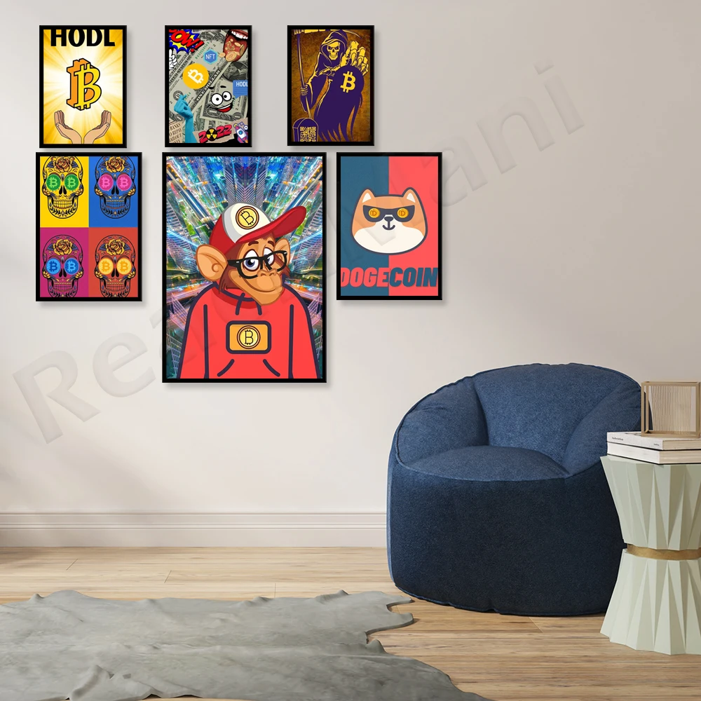 Ethereum العملة المشفرة بيتكوين تشغيل Btc Bull Trader Kanvas Lukisan ملصق Kantor Dekorasi Catek Nordik خانه Ruang Tamu Seni Din #4
