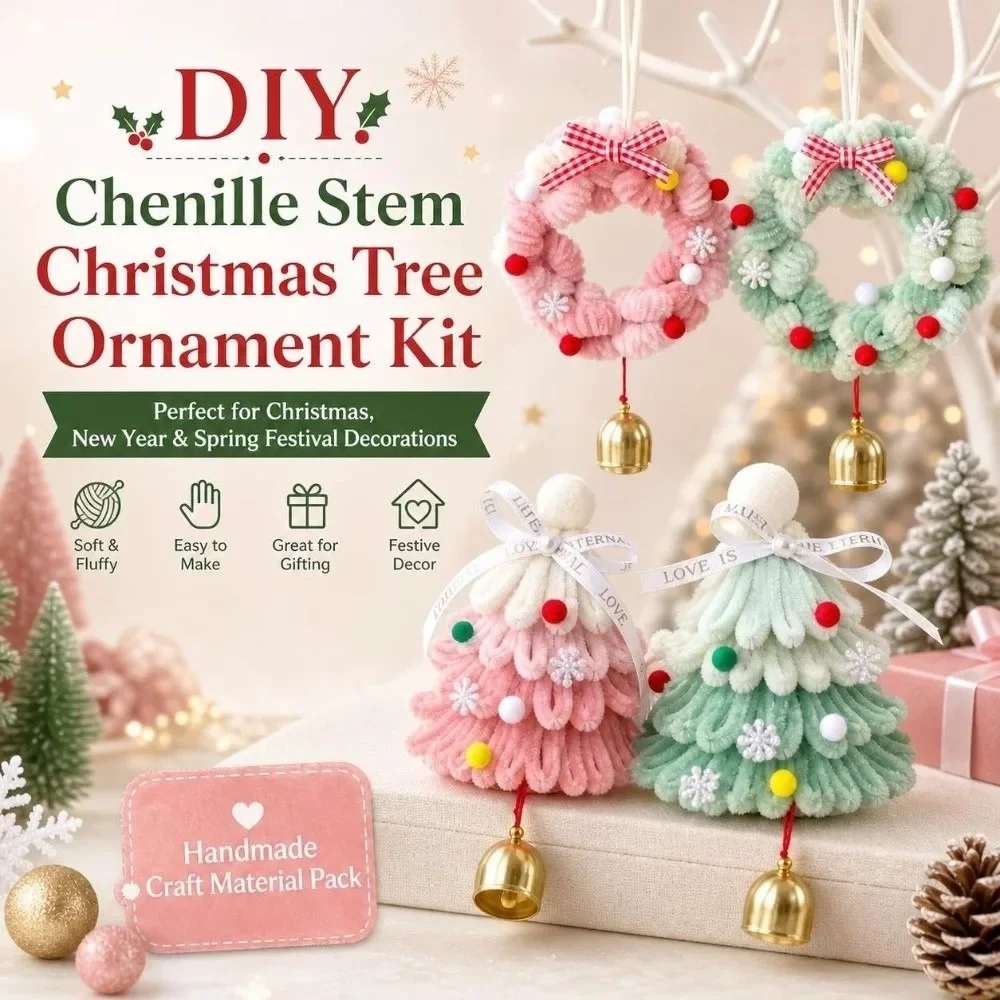 1Set Christmas Ornaments Chenille Stems Stick Set Hanging Xmas Tree Christmas Wind Chime Craft Supplies DIY Christmas Decoration