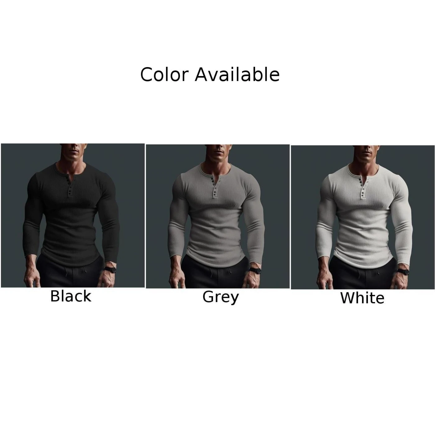 Men\'s Casual Waffle Fitness Muscle T-Shirt Long Sleeve Solid Color Button V Neck Basic Breathable Tops Tees T Shirts Clothing