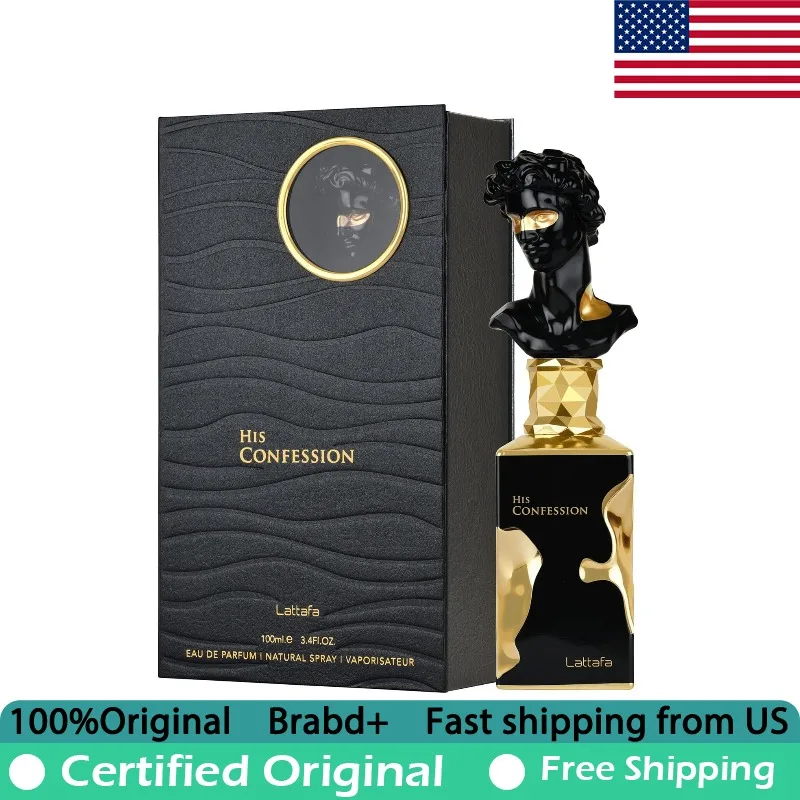 Lattafa His Confession Eau de Parfum Spray 100 ML, Fragancia Oriental Amaderada de Larga Duración para Hombre, 3.4 Onzas, Perfumes Árabes Premium