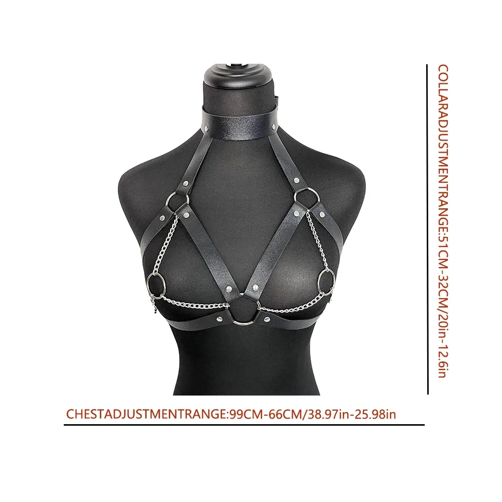 Donne Bondage Imbracatura per il corpo Lingerie Goth Crop Top Reggiseno in pelle Gabbia BDSM Collare Imbracatura per il corpo Cintura Catena Seni schiavi Giocattoli del sesso