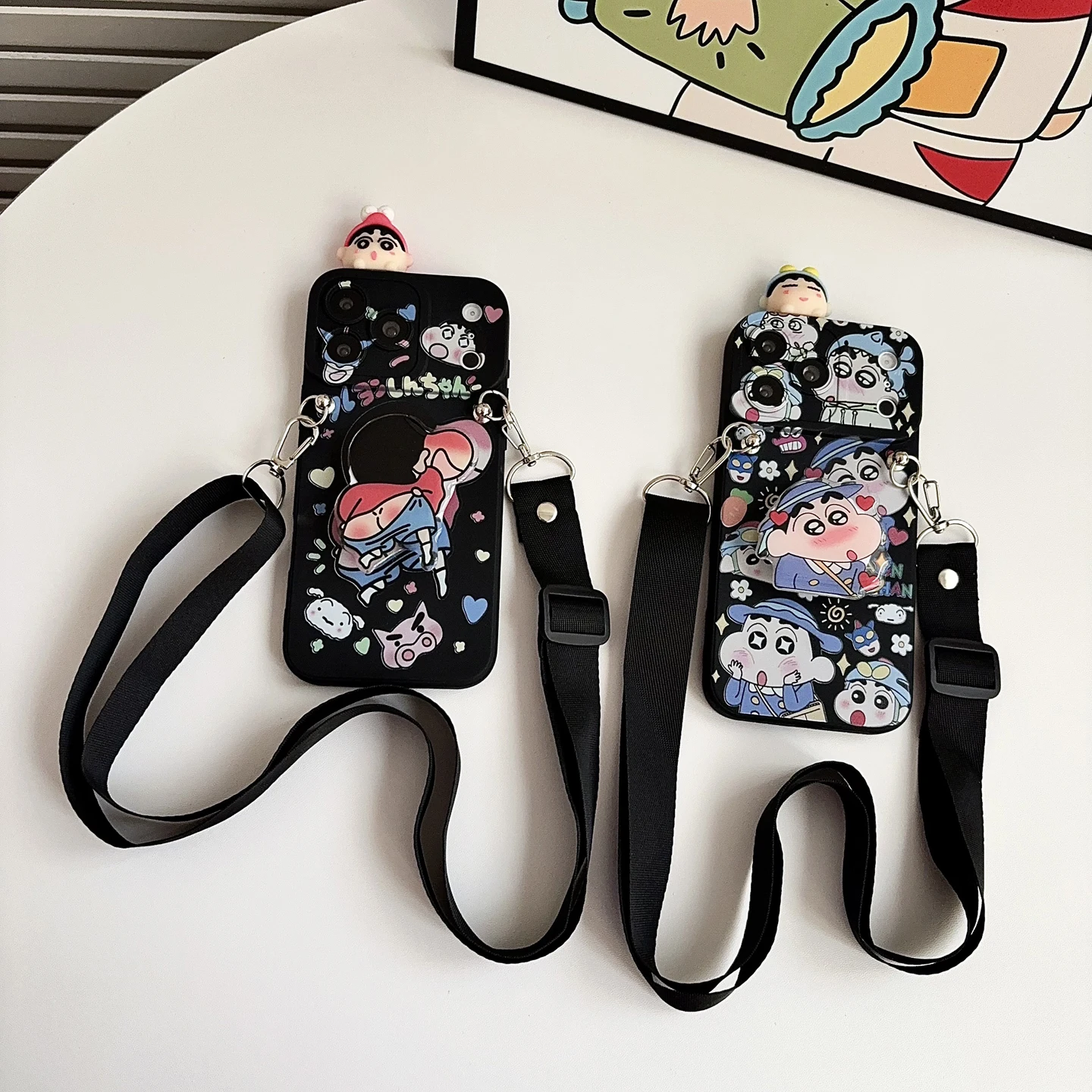For Samsung Galaxy A13 A14 A03 A04 A23 A32 A23 A33 A52 A72 A34 A24 A54 A73 Funny Shin-chan Case With Holder Rope