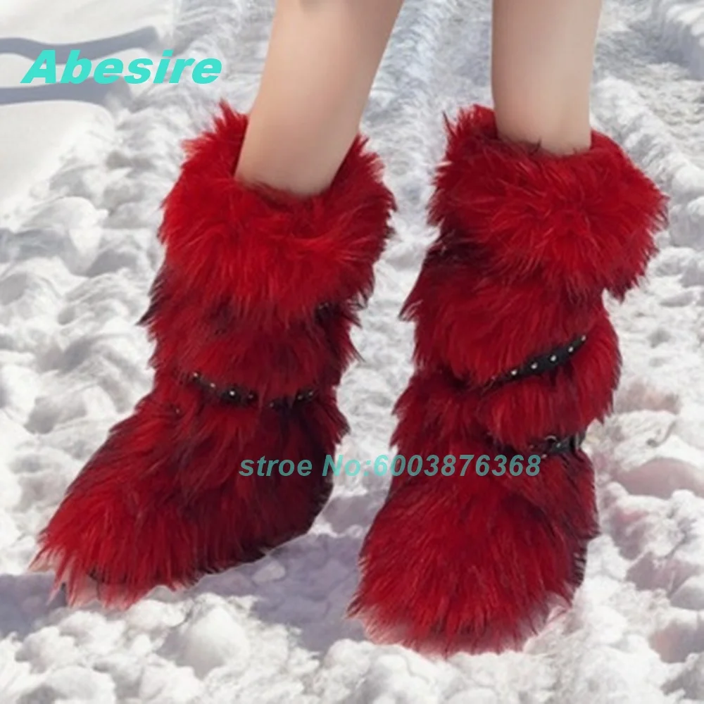 

Новые модные женские зимние теплые сапоги до колена с пушистым мехом, пэчворком, круглым носком, толстой подошвой и пряжками на ремешках