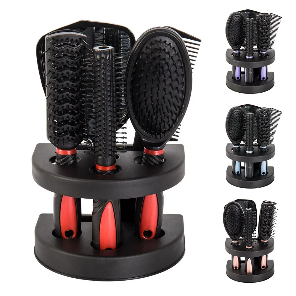 5Pcs/ Set Hair Brush Scalp Massage Comb Professional Salon Hairbrush Women Wet Curly Detangle Hair Brush Mirror Styling Tools