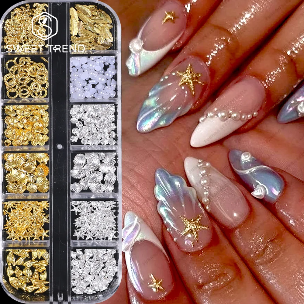 SWEET TREND-6/12Grid 3D Ocean Rivet Nail Charms Seahorsea/St