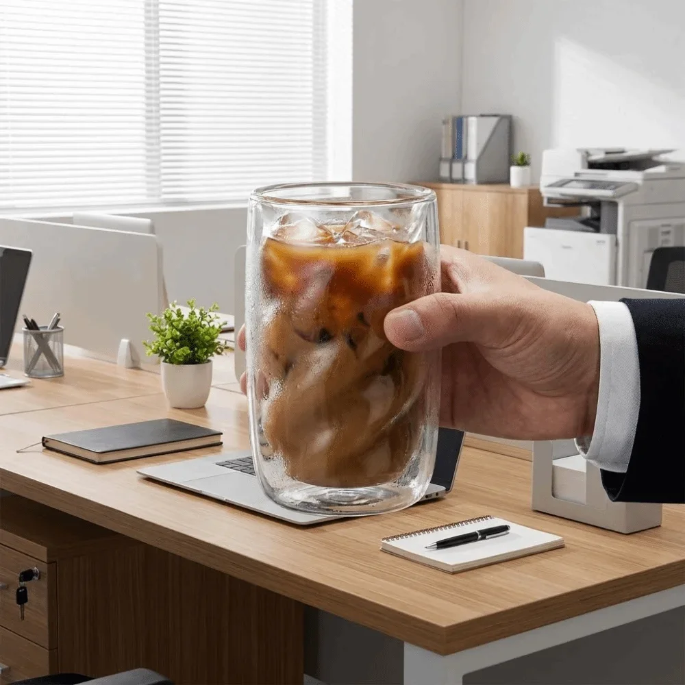 Twist Design Wave Shape Drinkware Transparent Double-Walled Coffee Cup Glass Cup Unique Juice Cup Bar Use