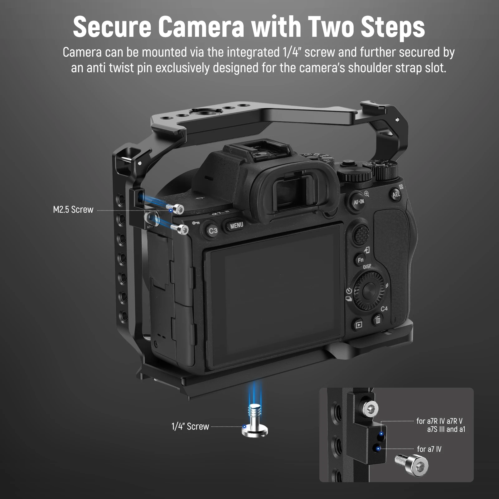 NEEWER Gabbia per fotocamera completa per Sony a7R V/a7R IV/a7 IV/a7S III/a1 Videocamera in alluminio Rig con accesso completo/tipo Arca QR Base Rig