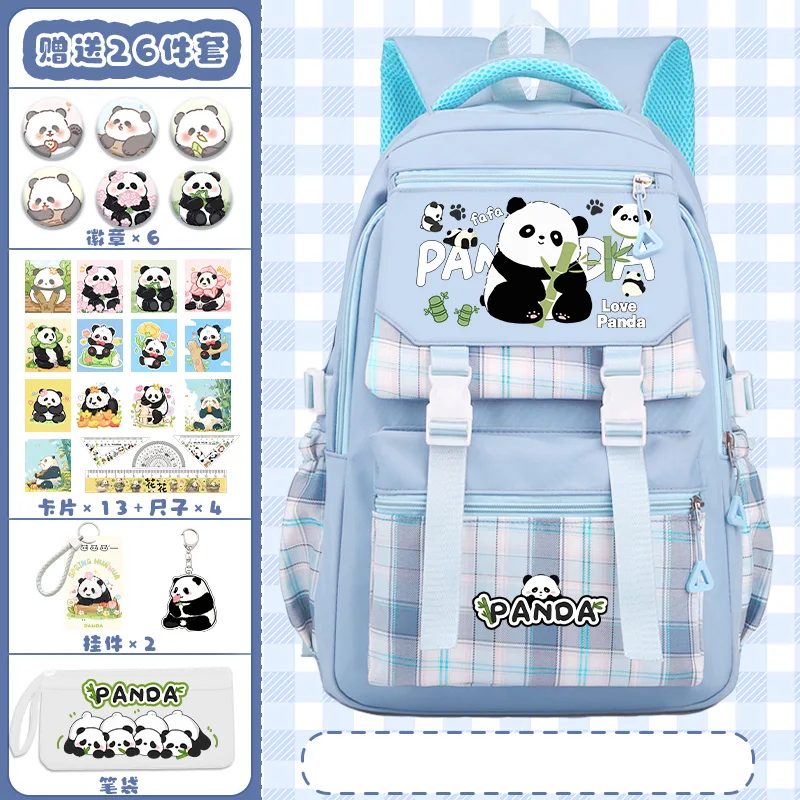 Bolsa Escolar de Grande Capacidade para Meninas, Mochila Flor Panda, Estudantes Júnior e Primário, 456 ° Série