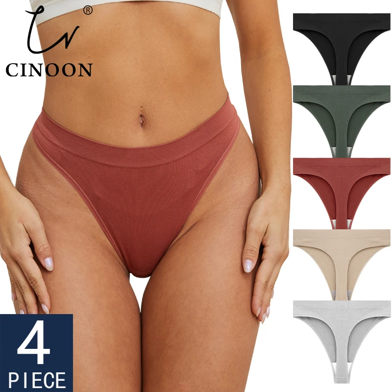 CINOON 4Pcs/Lot Women Sexy 5 Color Panties Low-waist Temptation Underwear G String Thong Breathable Lingerie Comfort Intimates