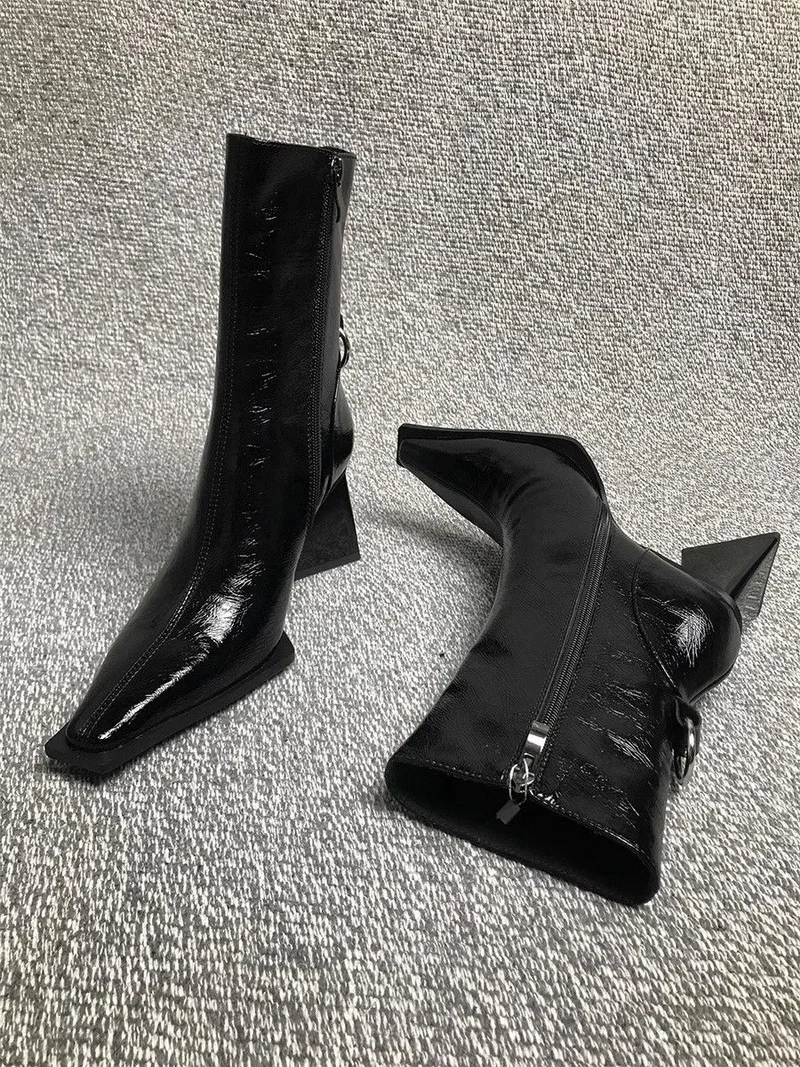 FHC 2024 nowe botki z kwadratowymi noskami, damskie dziwne buty na wysokim obcasie Botas, modne buty zimowe botki, rozmiar 35-40, czarny, Dropship