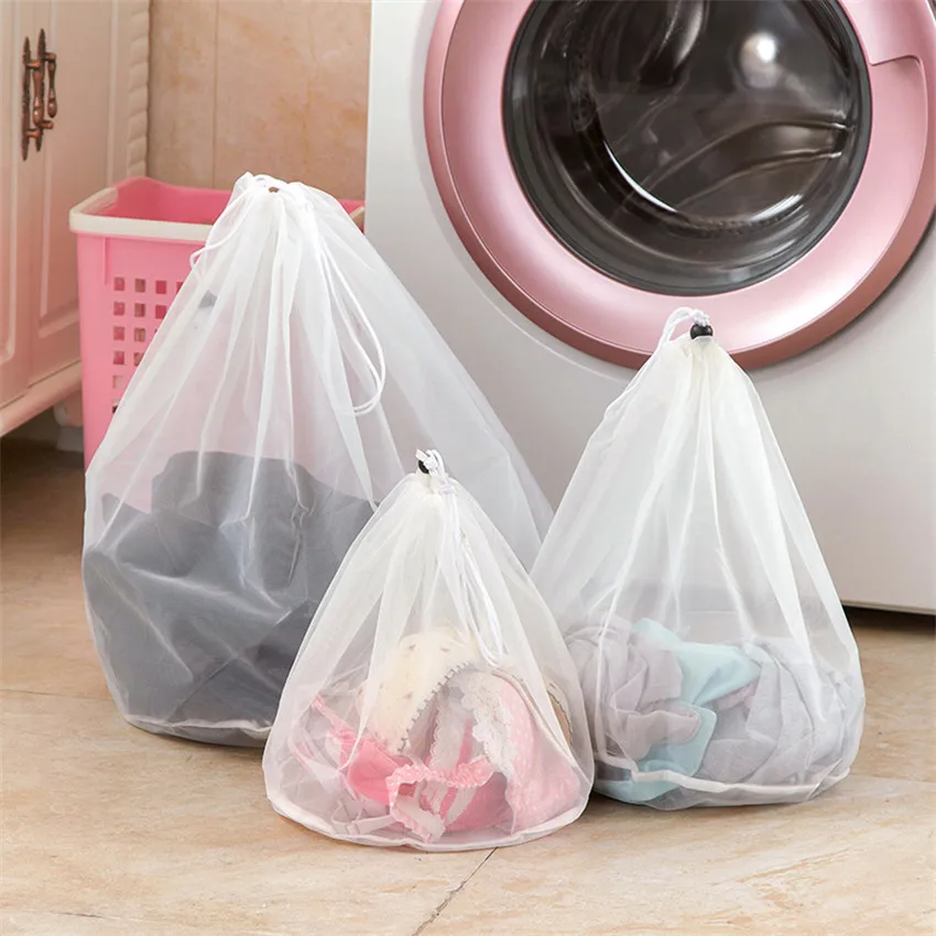 1PC Household Underwear Mesh Laundry Bags Washing Machine Cleaning Washing Bag Bra Clothing Net Pocket With Drawstring Organizer