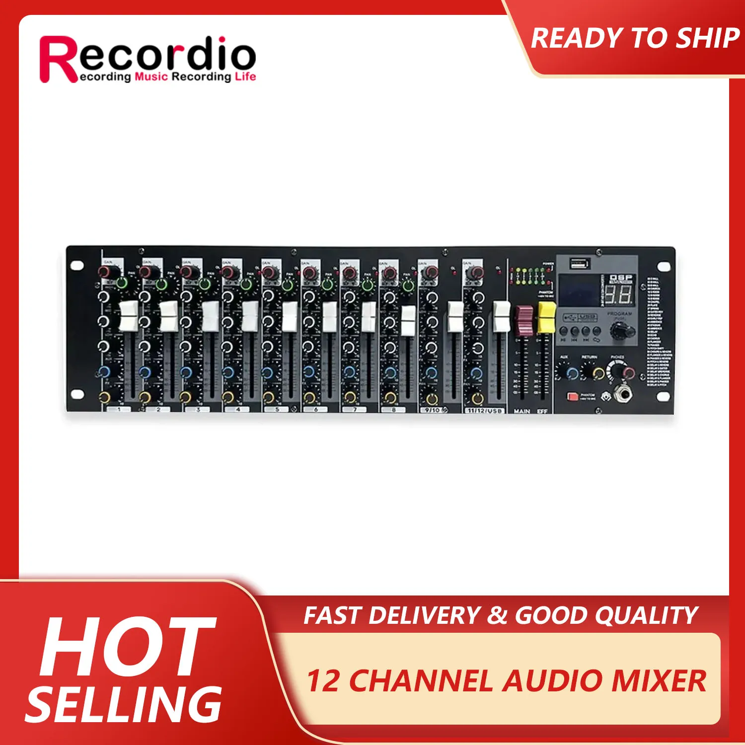 GAX-K12 12-channel mixer professional rack-mounted embedded with effect analog audio console